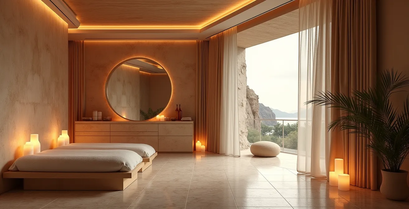 Photo symbolique d’un spa de luxe avec ambiance calme et soins personnalisés à la Côte d’Azur