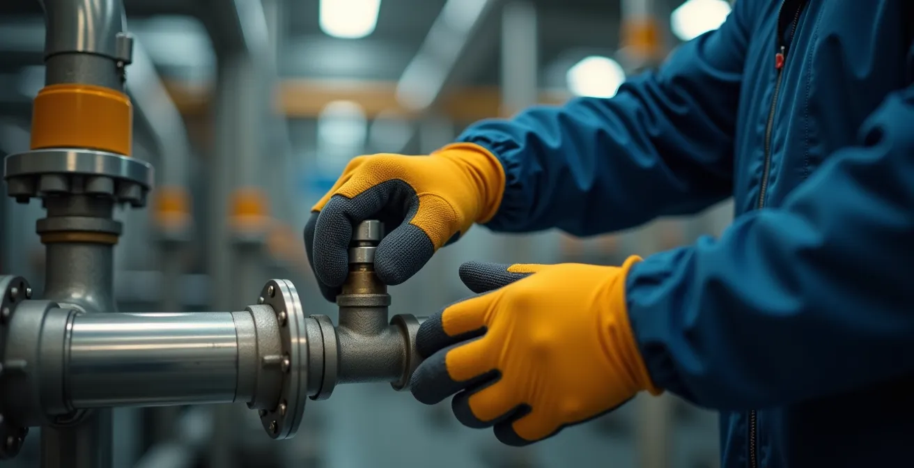 Technicien vérifiant une installation énergétique autonome