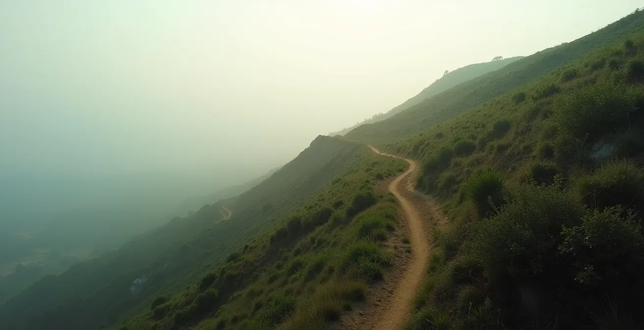 Vue aérienne d'un terrain en pente avec zones denses de végétation