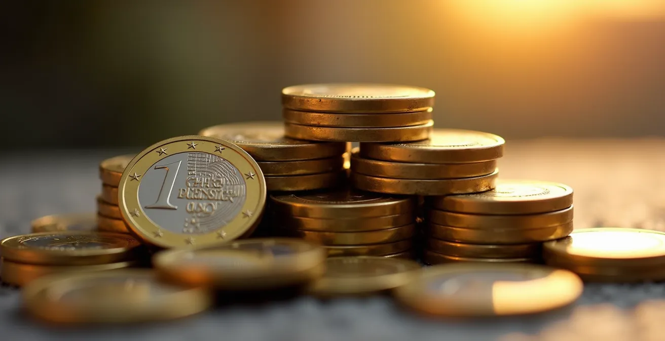 Vue macro de pièces de monnaie empilées avec effet de profondeur de champ