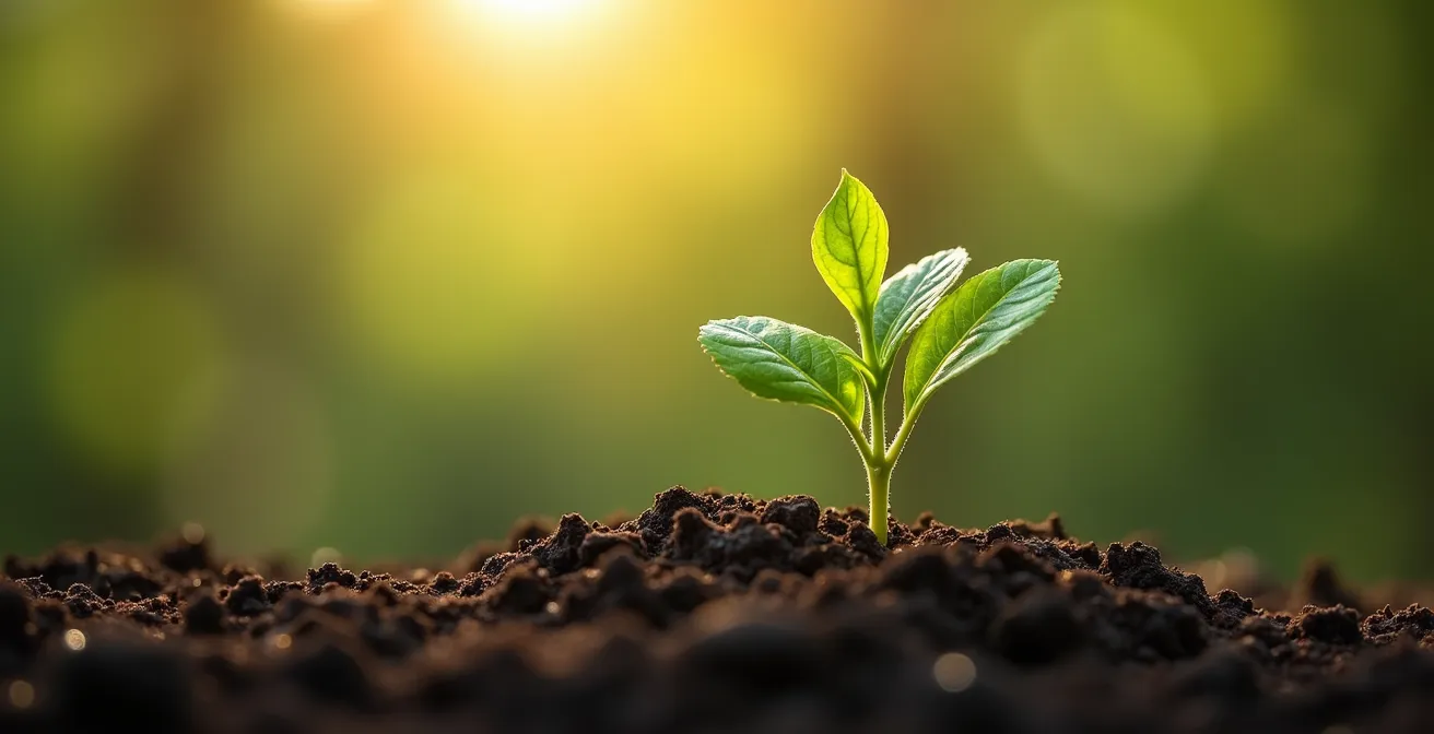 Composition photographique symbolisant la croissance de l'épargne avec des éléments naturels organiques