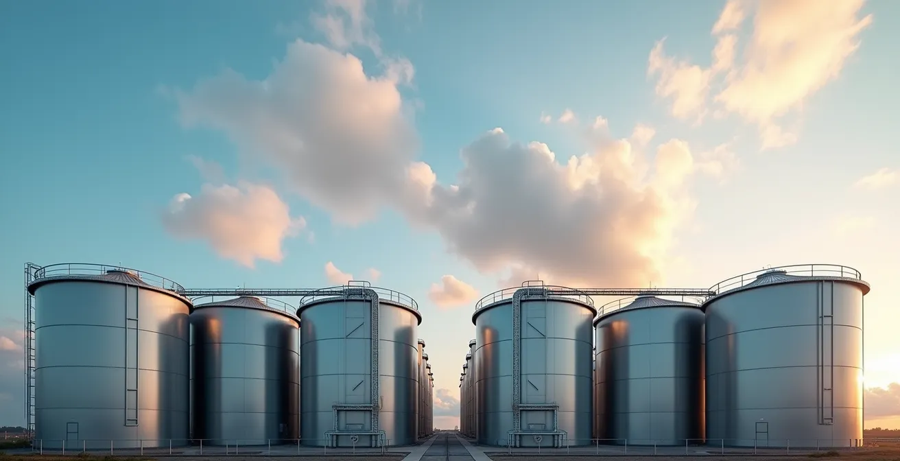 Vue d'une installation industrielle moderne avec des réservoirs d'énergie