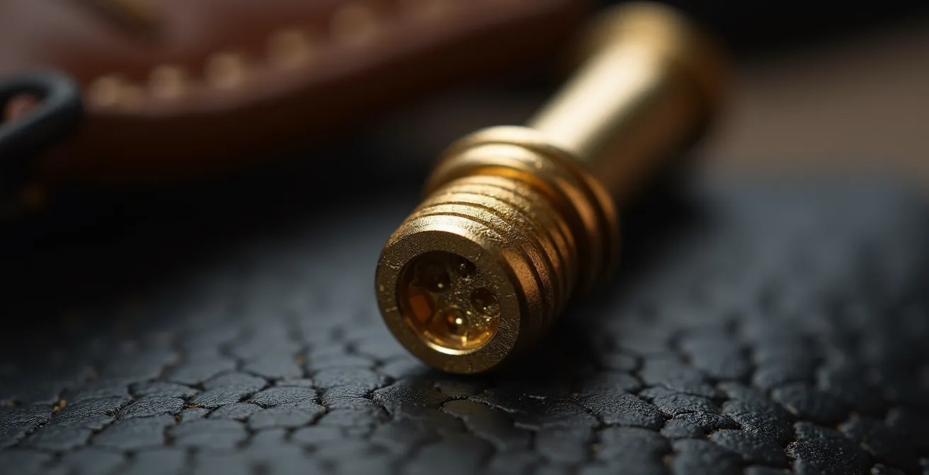 Détail macro d'une vis signature Santos sur une branche de lunettes Cartier