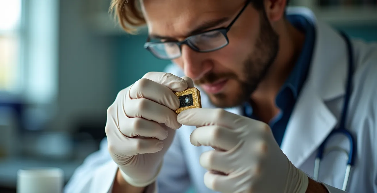 Expert examinant des lunettes de luxe avec une loupe professionnelle