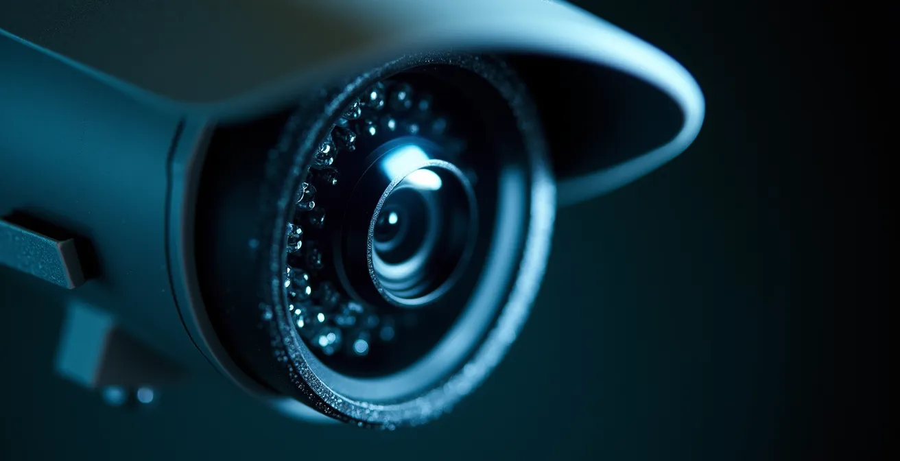 Gros plan sur une caméra de sécurité moderne avec capteurs intelligents