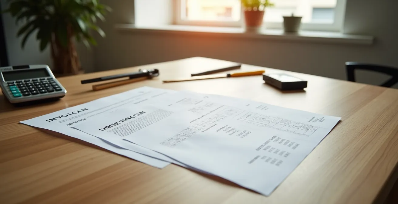 Bureau avec analyse comparative de factures d'électricité étalées sur une table