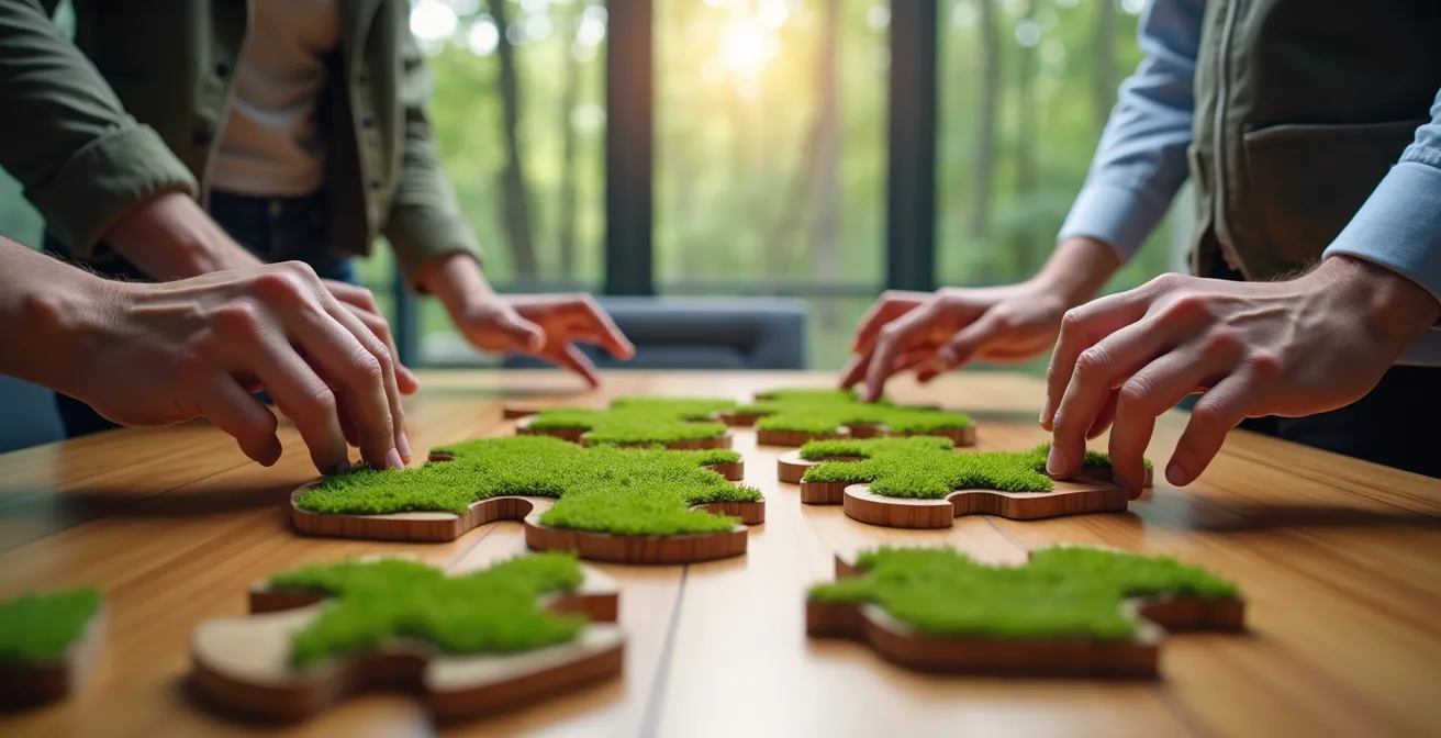 Mains assemblant des pièces de puzzle représentant les différentes aides financières