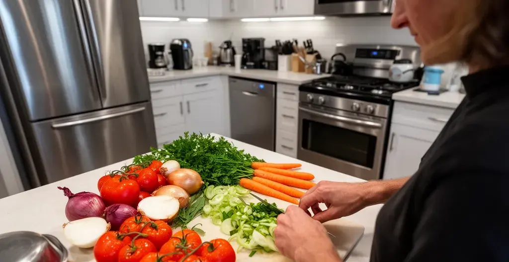 Cuisine équipée moderne d'appart-hôtel avec préparation de repas